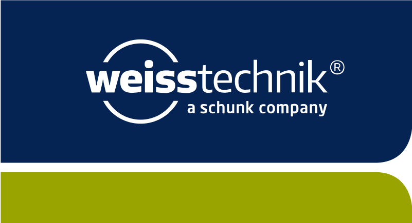 Logo von Weisstechnik, einem Unternehmen der Schunk Group, mit weißer Schrift auf blauem Hintergrund und einem grünen Akzent darunter. Beim Anklicken verschiebt sich die Ansicht.