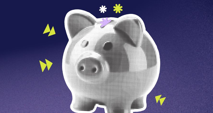 Ein Sparschwein im Zentrum, umgeben von kleinen Pfeilen, die zum Sparschwein deuten.